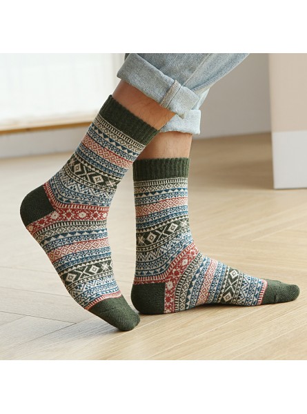 Autumn Winter Men Retro Ethnic Style Diamond Corrugated Thick Warm Socks