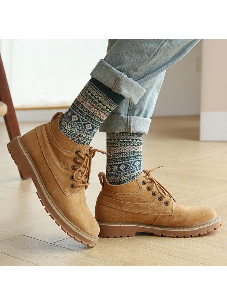 Autumn Winter Men Retro Ethnic Style Diamond Corrugated Thick Warm Socks