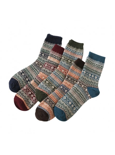 Autumn Winter Men Retro Ethnic Style Diamond Corrugated Thick Warm Socks